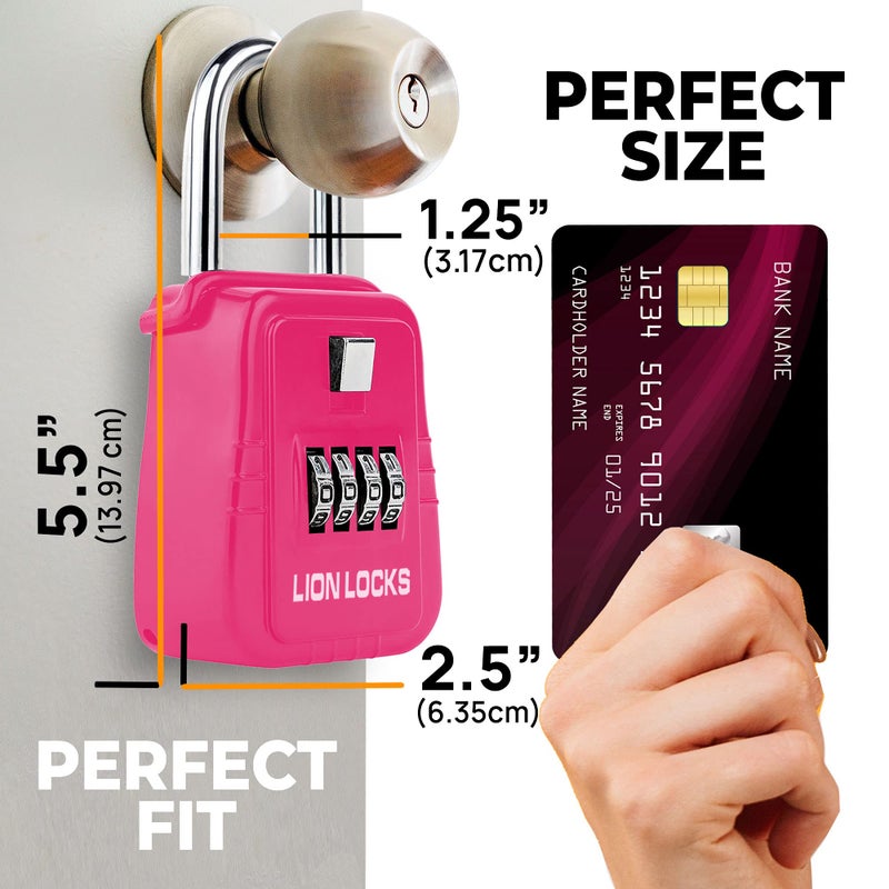 Lion Locks 1500 Key Lock Box with Code, Lockbox for Keys Outdoor, Realtor Lock Box for Short-Term Rentals, Holds 5 Keys (6 Pack, Pink) - Image 2